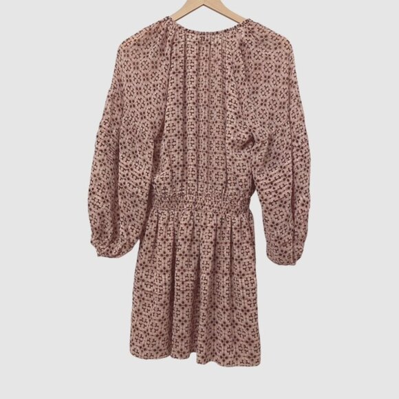 NWOT Misa Pink Tile Print Pullover Mini Dress Smocked Waist Size XS - Picture 2 of 12